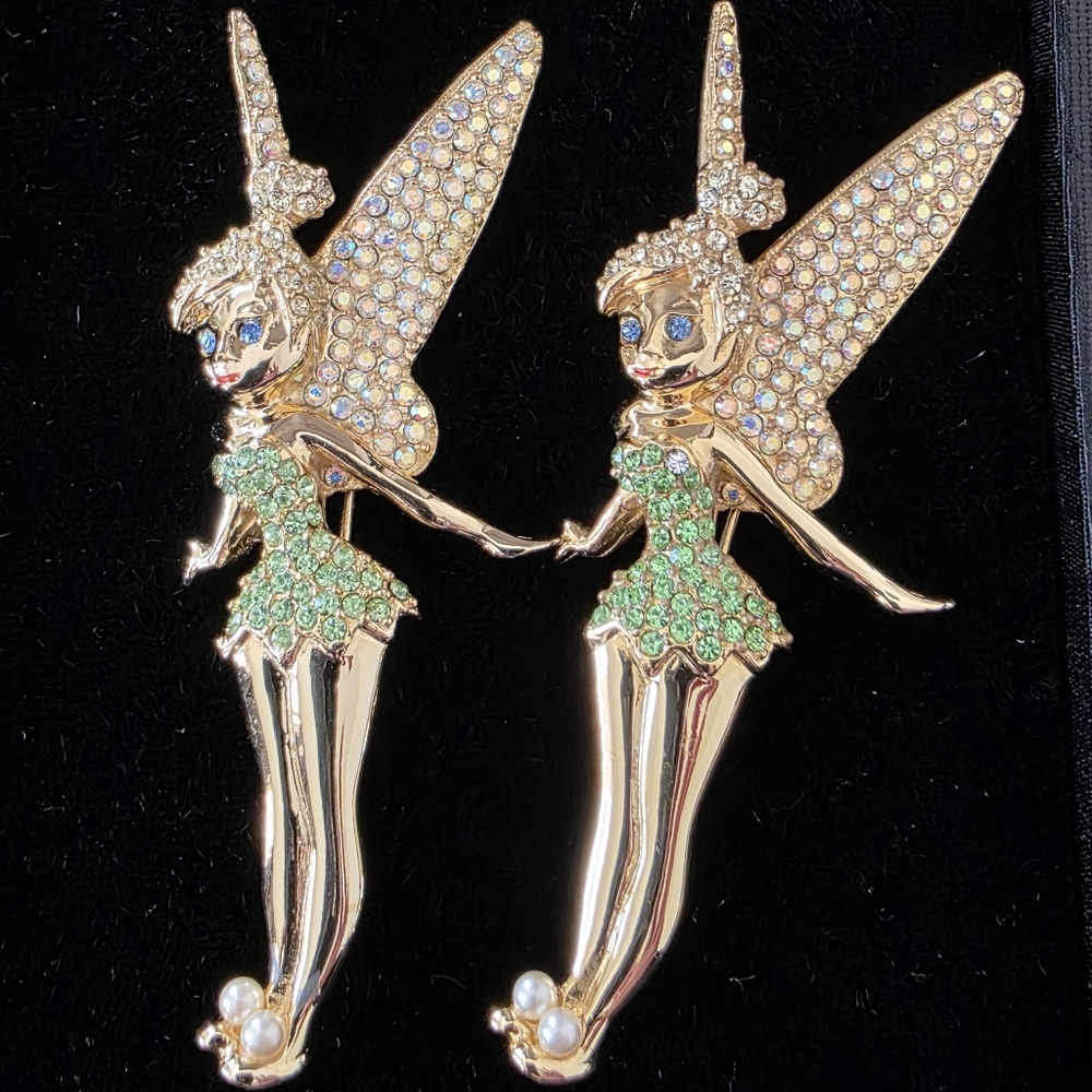 2 VTG Disney X Mary Beth Burchardt Tinkerbell Pin Brooch 24KT Gold Plated